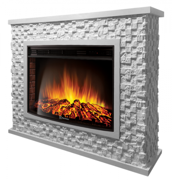 Электрокамин с широким очагом 2D Electrolux EFP/P-2720RLS с порталом Firelight Quadro 25 песчаник античный белый/белая эмаль