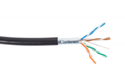 Кабель витая пара Datarex, F/UTP, 4 пар., кат. 5е, проводник Ø 0,52мм, AWG24, PE, 100МГц, 1м (катушка 305м), тип прокладки: снаружи зданий, цвет: чёрный
