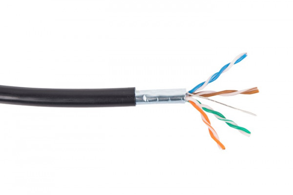 Кабель витая пара Datarex, F/UTP, 4 пар., кат. 5е, проводник Ø 0,52мм, AWG24, PE, 100МГц, 1м (катушка 305м), тип прокладки: снаружи зданий, цвет: чёрный