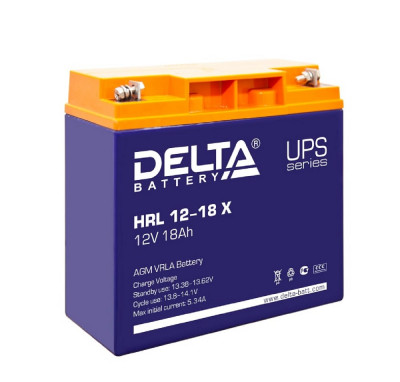 Аккумулятор для ИБП Delta Battery HRL-X, 167х77х151 мм (ВхШхГ),  необслуживаемый свинцово-кислотный,  12V/18 Ач, цвет: синий, (HRL 12-18 X)