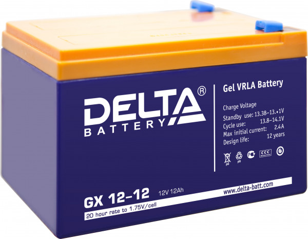 Аккумулятор для ИБП Delta Battery GX, 101х95х151 мм (ВхШхГ),  необслуживаемый электролитный,  12V/12 Ач, цвет: синий, (GX 12-12)