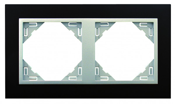 Рамка Efapel Logus90, 2 поста, плоская, универсальная, цвет: чёрный/алюминий, линейка "Анимато" (90920 TPA)