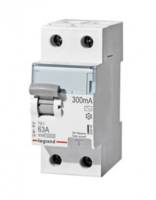 Устройство защитного отключения Legrand DX3, тип: AC, 4 модуль, 4Р, 63А/300мА, зажим для нейтрального проводника с правой стороны (411724)