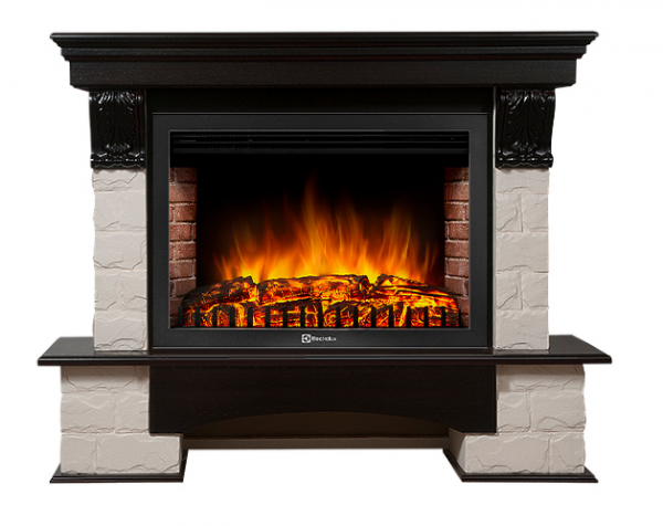 Электрокамин с широким очагом 2D Electrolux EFP/P-3020LS с порталом Firelight Forte 30U (угловой) камень белый, шпон венге