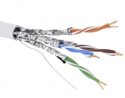 Кабель витая пара DKC, U/FTP, 4 пар., кат. 6, проводник Ø 0,57мм, AWG23, нг(А)-HF, 1м (бухта 305м), сечение проводника 0,257мм2, тип прокладки: внутри зданий, цвет: белый