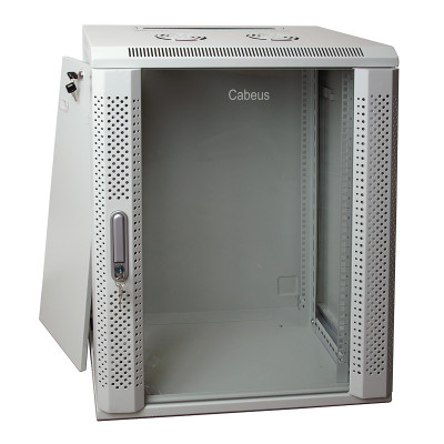 Шкаф телекоммуникационный настенный Cabeus SH-05F, 19", 18U, 901х600х350 мм (ВхШхГ), дверь: стекло, боковая панель: сплошная съемная, разборный, цвет: серый, (съемная панель для крепления шкафа к стене)