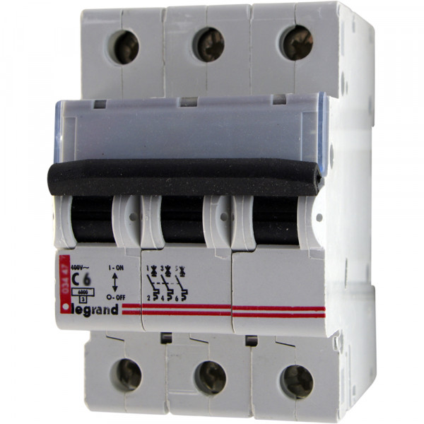 Автоматический выключатель Legrand TX3, 3 модуль, C класс, 3P, 6А, 6кА, (LEG.404053)