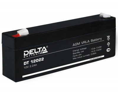 Аккумулятор для ИБП Delta Battery DT, 66х35х178 мм (ВхШхГ),  Необслуживаемый свинцово-кислотный,  12V/2,2 Ач, цвет: чёрный, (DT 12022)