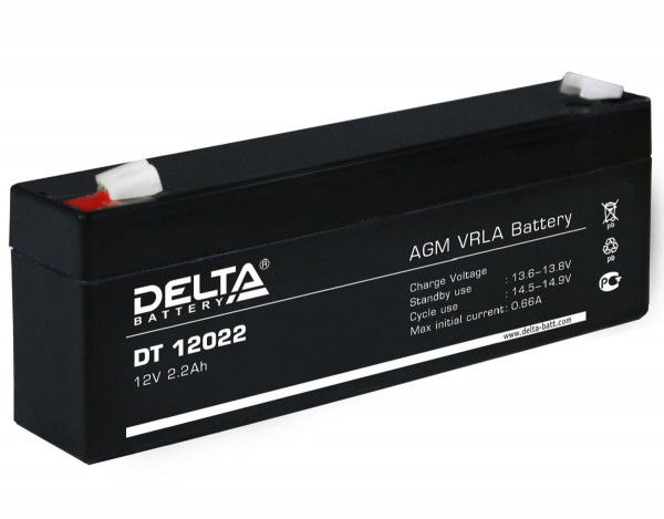 Аккумулятор для ИБП Delta Battery DT, 66х35х178 мм (ВхШхГ),  Необслуживаемый свинцово-кислотный,  12V/2,2 Ач, цвет: чёрный, (DT 12022)