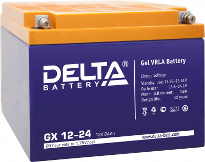 Аккумулятор для ИБП Delta Battery GX, 125х175х166 мм (ВхШхГ),  необслуживаемый электролитный,  12V/24 Ач, цвет: синий, (GX 12-24)
