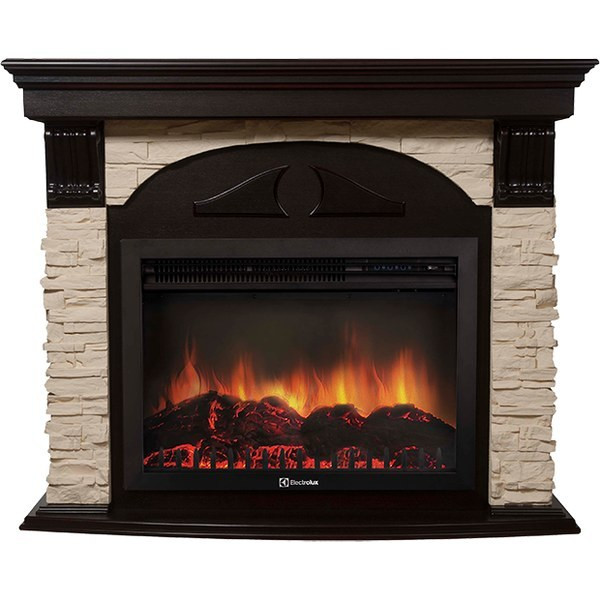 Электрокамин с широким очагом 2D Electrolux EFP/P-2720RLS с порталом Firelight Torre 25S камень слоновая кость, венге