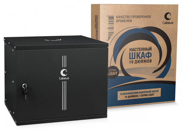 Шкаф телекоммуникационный настенный Cabeus Light, 19", 4U, 230х550х450 мм (ВхШхГ), дверь: металл, боковая панель: сплошная несъемная, разборный, цвет: чёрный