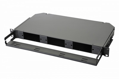 Коммутационная панель ВО Eurolan Q-SLOT, 1HU,  универсальный  невыдвижная, прямая, орг-йзер: предустановлен, цвет: чёрный, 3 слота