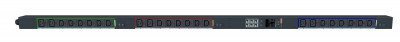 Блок силовых розеток ELEMY iPDU-591X, IEC 60309 C13 х 18, IEC 60320 С19 х 6, вход IEC 309 16A 3P+N+E, шнур 2,8 м, 1720х56х75 мм (ВхШхГ), 32А, однофазный, автомат, чёрный, с фиксатором вилки