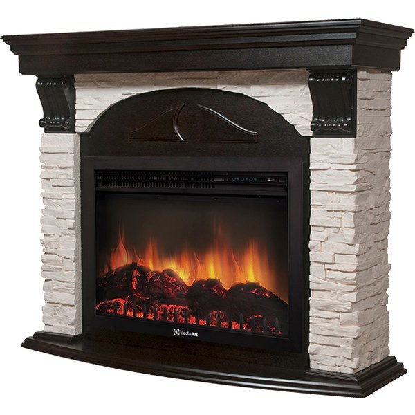 Электрокамин с широким очагом 2D Electrolux EFP/P-2720RLS с порталом Firelight Torre 25S камень белый, венге