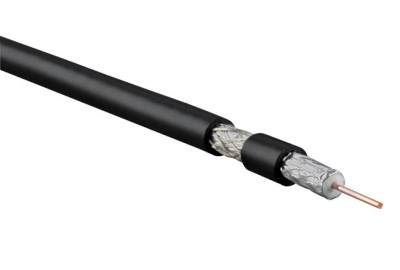 Кабель коаксиальный Hyperline RG6, PVC, двухслойный экран (100% + 50%), 75 +/-3 Ом, бухта, 100 м, цвет: чёрный