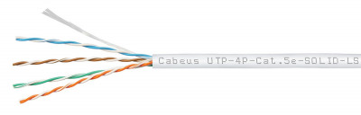 Кабель витая пара Cabeus, U/UTP, 4 пар., кат. 5е, проводник Ø 0,5мм, AWG24, LSZH (нг(A)-HF), 100МГц, 1м (коробка 305м), тип прокладки: внутри зданий, цвет: белый