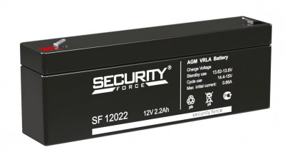 Аккумулятор Security Force SF, 60х35х178 мм (ВхШхГ) 12V/2,2 Ач, цвет: чёрный, (SF 12022)