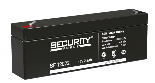 Аккумулятор Security Force SF, 60х35х178 мм (ВхШхГ) 12V/2,2 Ач, цвет: чёрный, (SF 12022)