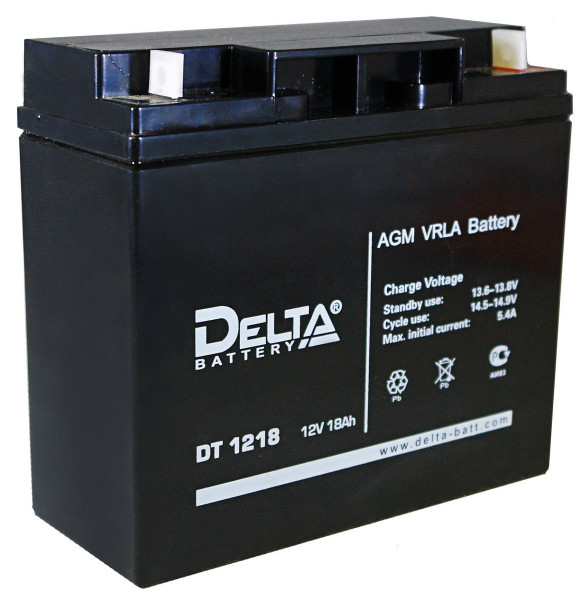 Аккумулятор для ИБП Delta Battery DT, 168х76х181 мм (ВхШхГ),  Необслуживаемый свинцово-кислотный,  12V/18 Ач, цвет: чёрный, (DT 1218)