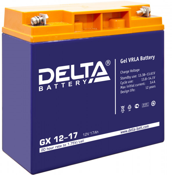 Аккумулятор для ИБП Delta Battery GX, 167х77х181 мм (ВхШхГ),  необслуживаемый электролитный,  12V/17 Ач, цвет: синий, (GX 12-17)