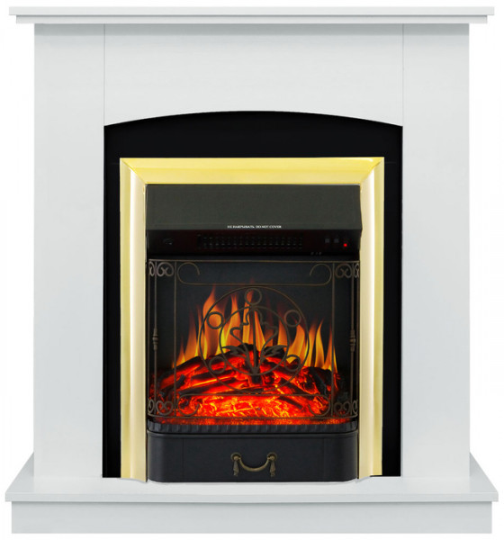 Электрокамин с классическим очагом 2D Royal Flame Barсelona дуб белый с очагом Majestic FX Brass/Black