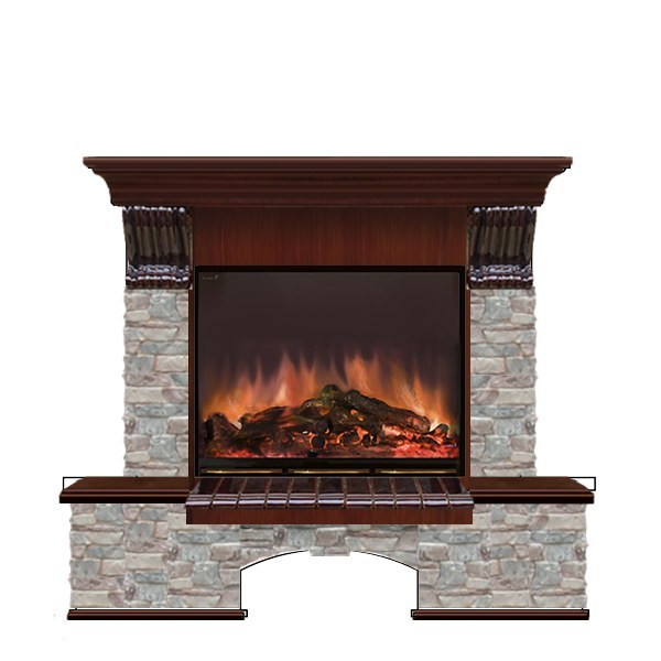Электрокамин с широким очагом 2D Glenrich Бостон (Arte 23) камень-Грот цветной/цвет-Красное дерево