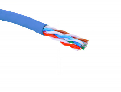 Кабель витая пара Eurolan, U/UTP, 4 пар., кат. 5е, проводник Ø 0,51мм, AWG24, нг(А)-HF, 1м (коробка 305м), тип прокладки: внутри зданий, цвет: синий