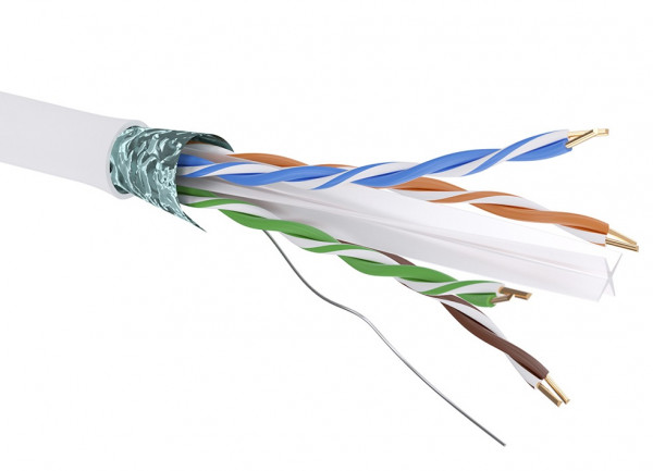 Кабель витая пара DKC, F/UTP, 4 пар., кат. 6, проводник Ø 0,57мм, AWG23, нг(А)-LSLTx, 1м (бухта 305м), сечение проводника 0,257мм2, тип прокладки: внутри зданий, цвет: белый