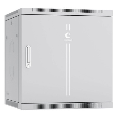 Шкаф телекоммуникационный настенный Cabeus SH-05F, 19", 12U, 635х600х600 мм (ВхШхГ), дверь: металл, боковая панель: сплошная съемная, сварной, цвет: серый, (съемная панель для крепления шкафа к стене)