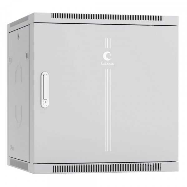 Шкаф телекоммуникационный настенный Cabeus SH-05F, 19", 12U, 635х600х600 мм (ВхШхГ), дверь: металл, боковая панель: сплошная съемная, сварной, цвет: серый, (съемная панель для крепления шкафа к стене)