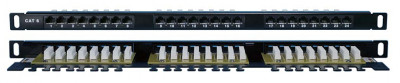 Коммутационная патч-панель Hyperline, 19", 0,5HU, портов: 24 х RJ45, кат. 6, универсальная, неэкр., цвет: чёрный, (PPHD-19-24-8P8C-C6-110D)