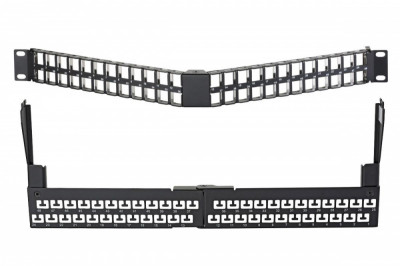 Коммутационная патч-панель наборная Eurolan, 19", 1HU, портов: 48 х keystone, кат. 5-7, экр., с задним кабельным организатором (без модулей), цвет: чёрный, (27A-00-48-01BL)