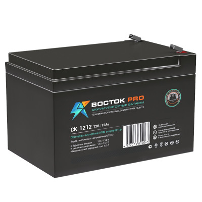 Аккумулятор для ИБП ВОСТОК СК, 95х98х151 мм (ВхШхГ),  необслуживаемый свинцово-кислотный,  12V/12 Ач, цвет: чёрный, (СК 1212)
