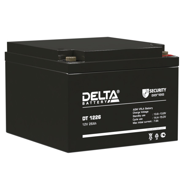 Аккумулятор для ИБП Delta Battery DT, 126х175х167 мм (ВхШхГ),  Необслуживаемый свинцово-кислотный,  12V/26 Ач, цвет: чёрный, (DT 1226)