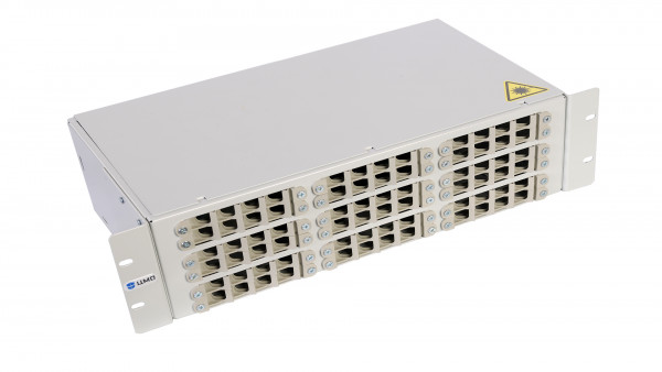 Бокс оптический ЦМО БОН, портов: 72, FC, ST, SC, LC, до 144 хОВ, 3U, 135х483х237 мм (ВхШхГ), цвет: серый, со сплайс-кассетой, (БОН-19-3-72)