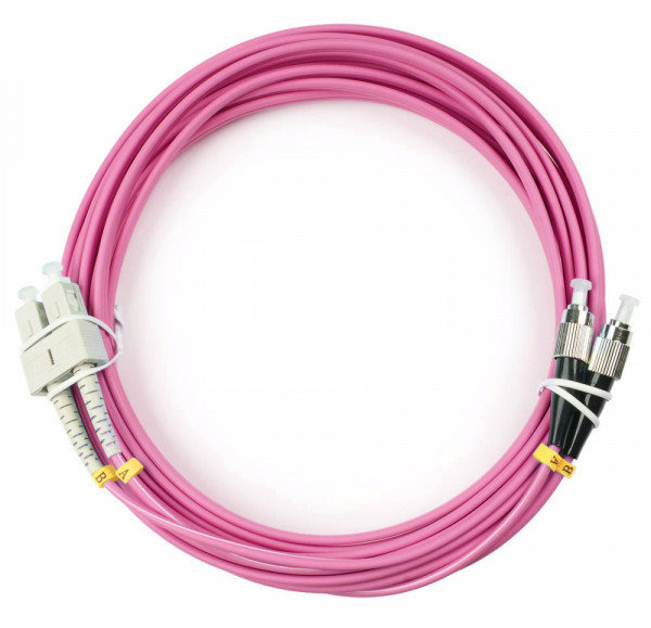 Коммутационный шнур оптический Cabeus Tight Buffer, Duplex FC/SC (UPC/UPC), OM4 50/125, LSZH, Ø 3мм, 10м, цвет: маджента, (FOP-50-OM4-SC-FC-10m)