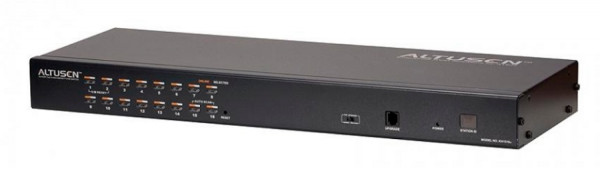 Переключатель KVM Aten, портов: 16, 44х163,6х437,2 мм (ВхШхГ), USB, RJ45, PS/2, цвет: чёрный