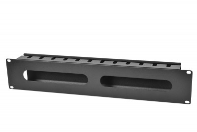 Организатор коммутационных шнуров ЦМО, 19", 2HU, 89х482,5х57 мм (ВхШхГ), горизонтальный, с крышкой, для кабеля, цвет: чёрный