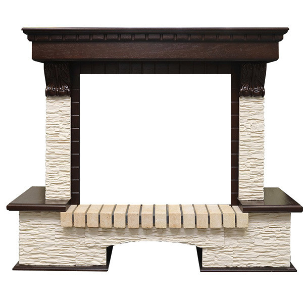 Широкий портал Royal Flame Pierre Luxe мелкий слан. беж. под очаг Dioramic 28 LED FX Темный дуб