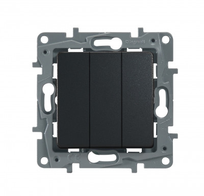 Выключатель Legrand Etika, трехклавишный, без подсветки, 10А, цвет: антрацит (672613)