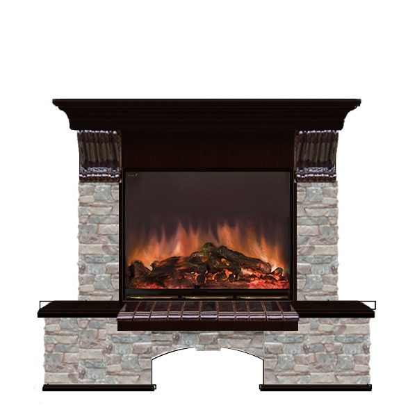 Электрокамин с широким очагом 2D Glenrich Бостон (Arte 23) камень-Грот цветной/цвет-Венге