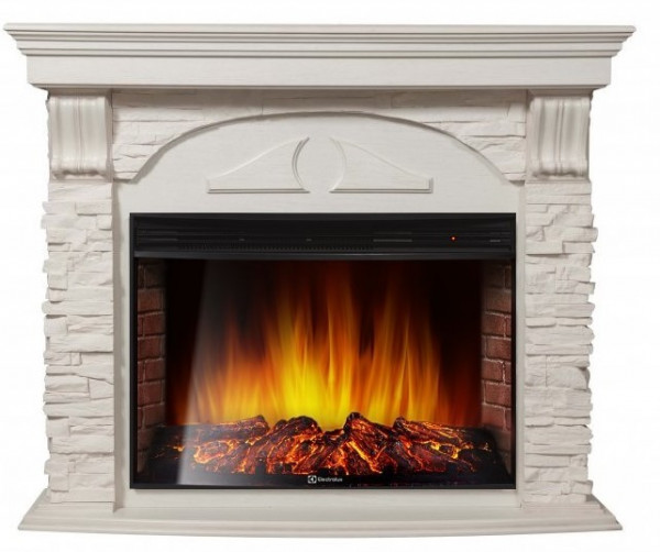 Электрокамин с широким очагом 2D Electrolux EFP/P-3320RLS с порталом Firelight Torre 30S камень белый, беленый дуб