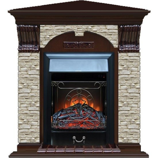 Электрокамин с классическим очагом 2D Glenrich Арочный угловой (Magestic BL,BR) камень-Грот однотонный/цвет-Дуб 46