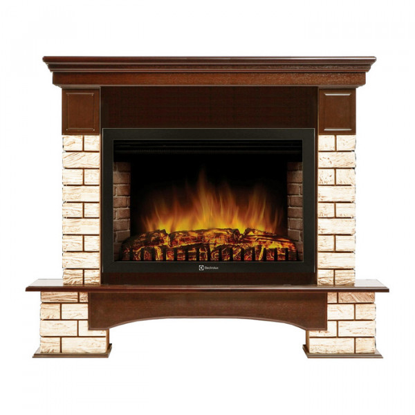Электрокамин с широким очагом 2D Electrolux EFP/P-2520LS с порталом Firelight Forte Wood 25 U (угловой) камень коричневый, шпон темный дуб