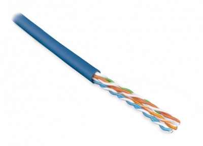 Кабель витая пара Belden, U/UTP, 4 пар., кат. 5е, проводник Ø 0,51мм, AWG24, PVC, 100МГц, 1м (катушка 305м), тип прокладки: внутри зданий, цвет: синий