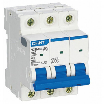 Автоматический выключатель CHINT NXB-63, 3 модуль, C класс, 3P, 63А, 6кА, (CNT.814176)