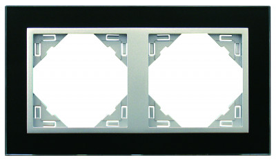 Рамка Efapel Logus90, 2 поста, плоская, универсальная, цвет: чёрный/алюминий, линейка "Стекло" (90920 TEA)