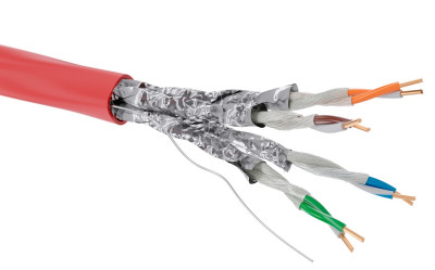 Кабель витая пара DKC, U/FTP, 4 пар., кат. 6, проводник Ø 0,57мм, AWG23, нг(А)-FRHF, 1м (бухта 305м), сечение проводника 0,257мм2, тип прокладки: внутри зданий, цвет: красный