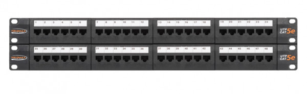 Коммутационная патч-панель Nikomax, 19", 2HU, портов: 48хRJ45/8P8C, кат. 5е, неэкр., 19", цвет: чёрный, (NMC-RP48UD2-2U-BK)
